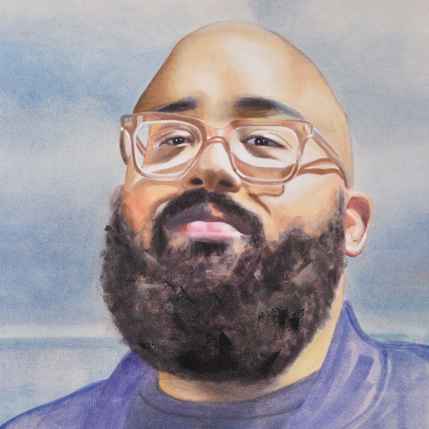 Close-up of face in a Contemporary portrait painting.