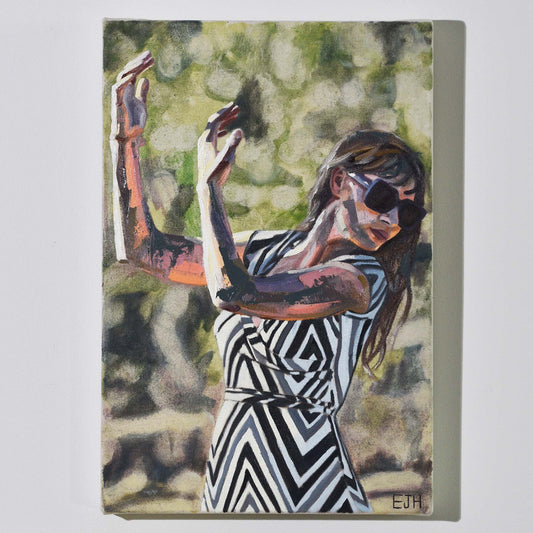 'Another Glorious Day' oil painting hanging on a neutral wall in the artist's studio, demonstrating the scale of the artwork.