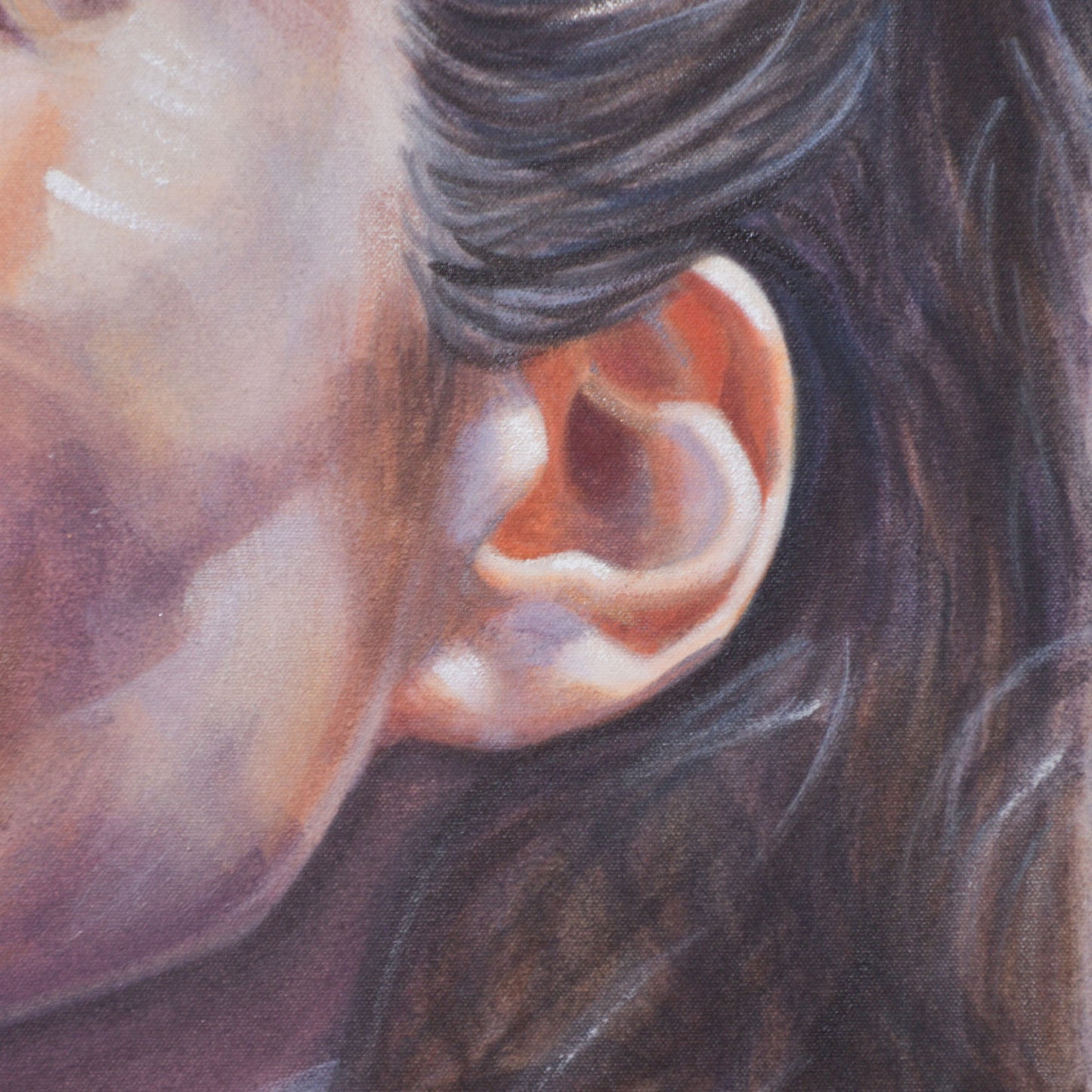 Close-up of woman’s ear in a Contemporary portrait painting.