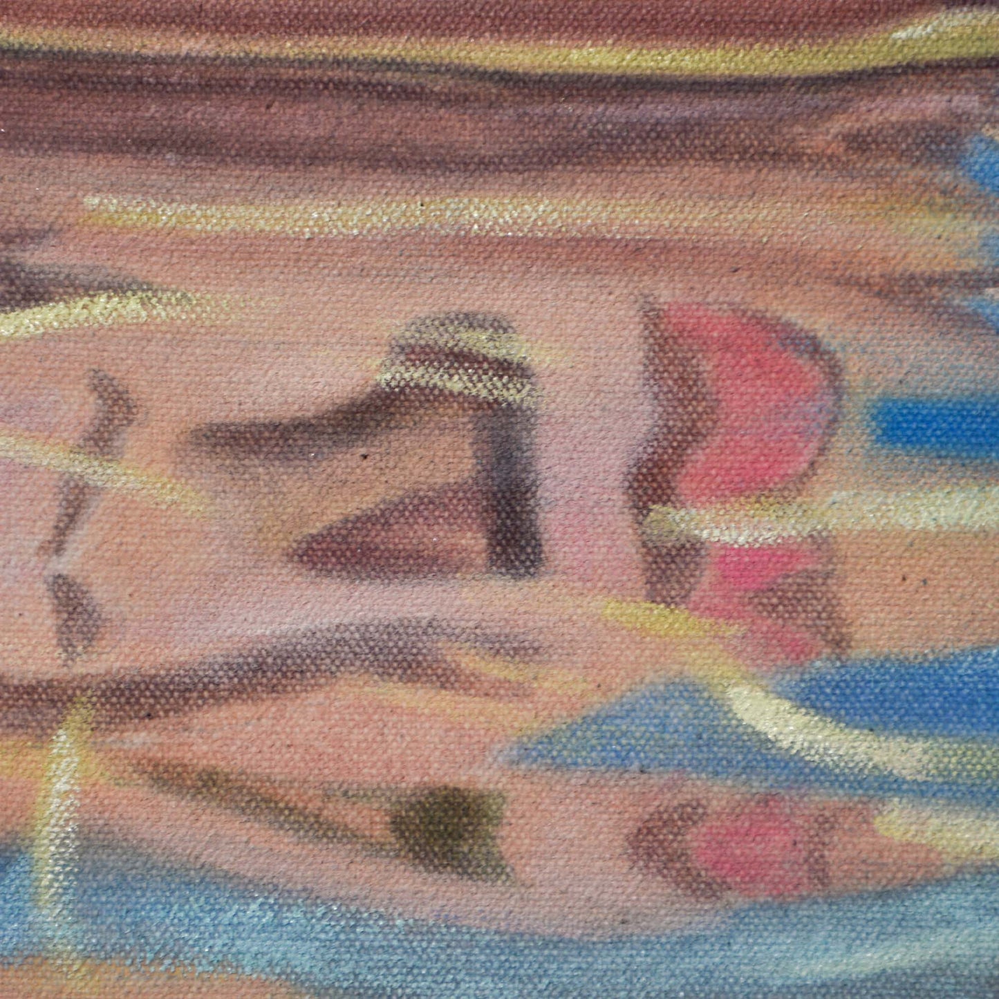 Close-up of blurred reflection of a woman’s face in water in a Contemporary portrait painting.