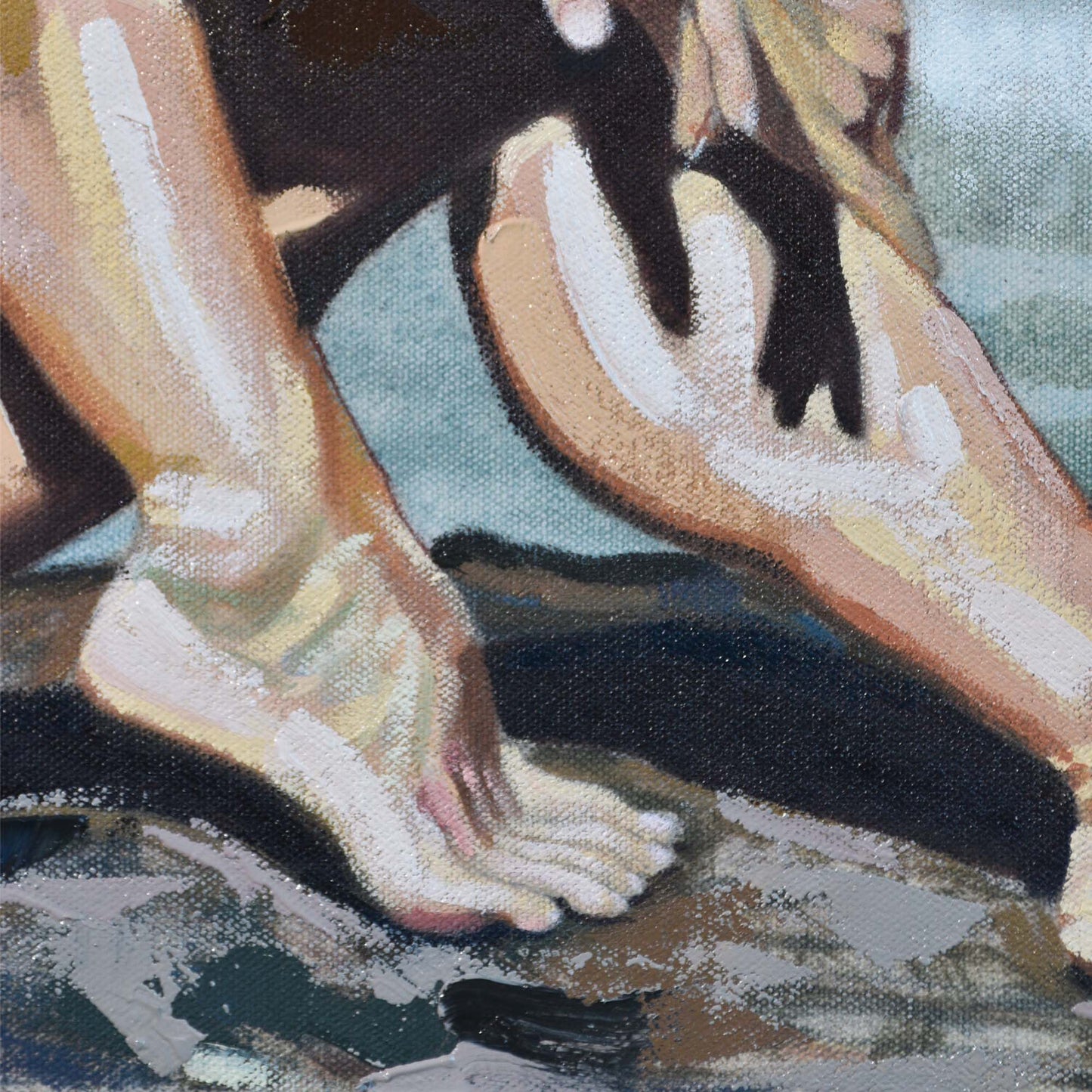 Close-up of feet with a blurred background in a Contemporary portrait painting.