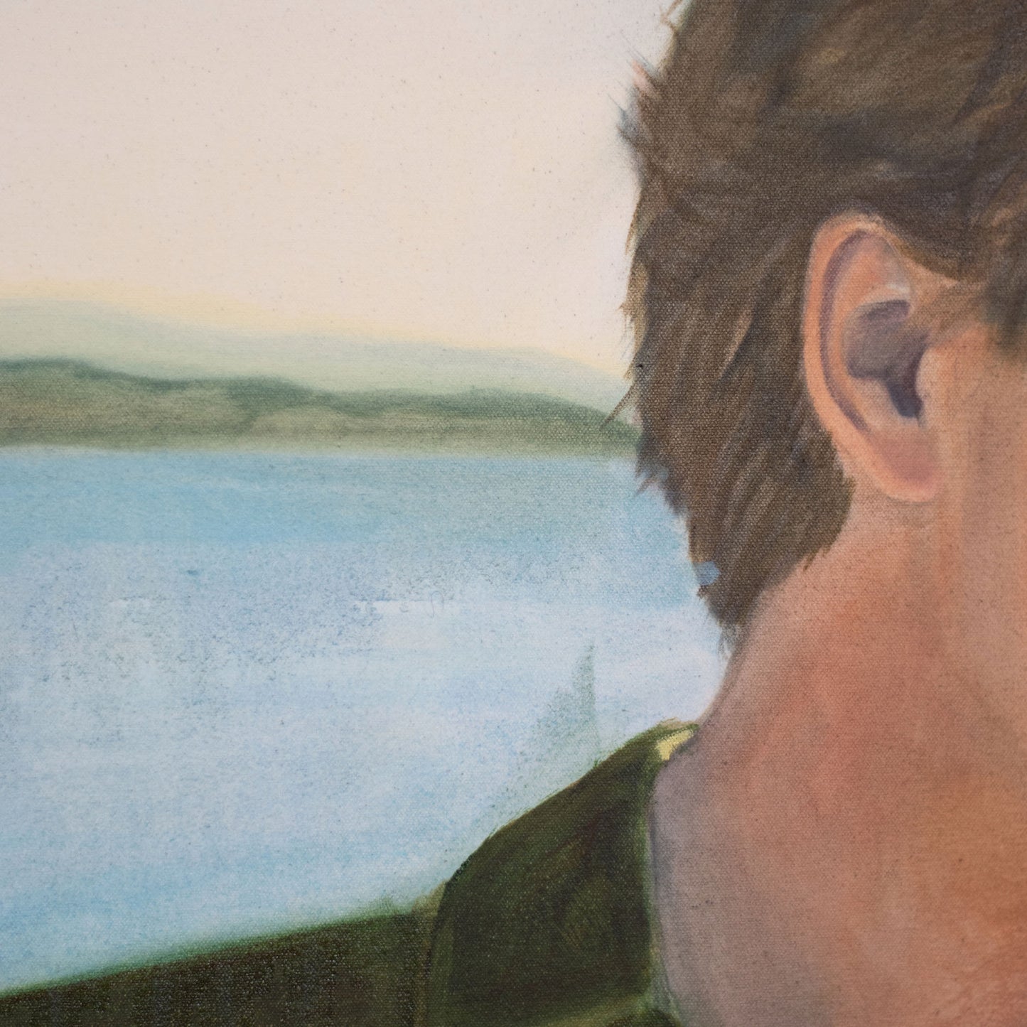 Close-up of headland in a Contemporary portrait painting.