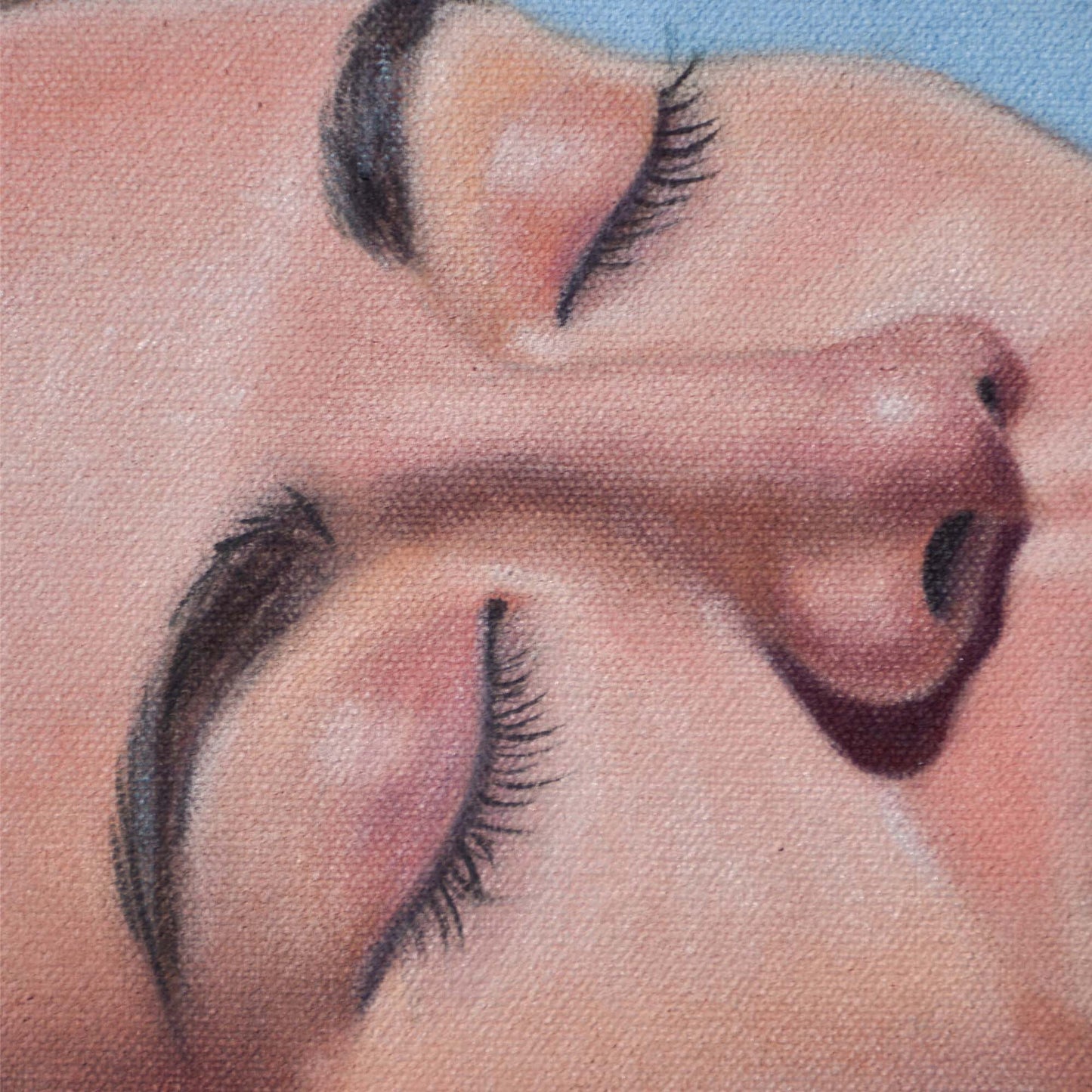 Close-up of woman’s eyes and nose in a Contemporary portrait painting.