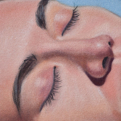 Close-up of woman’s eyes and nose in a Contemporary portrait painting.