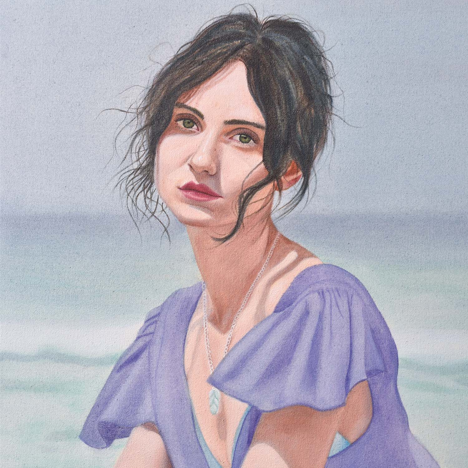 Close-up of woman in a Contemporary portrait painting.