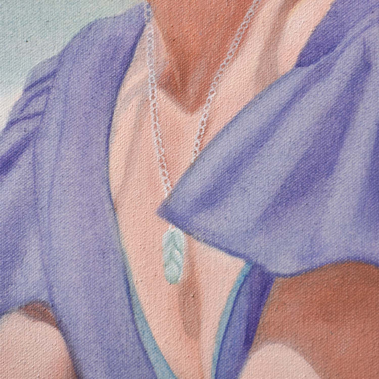 Close-up of woman's necklace in a Contemporary portrait painting.