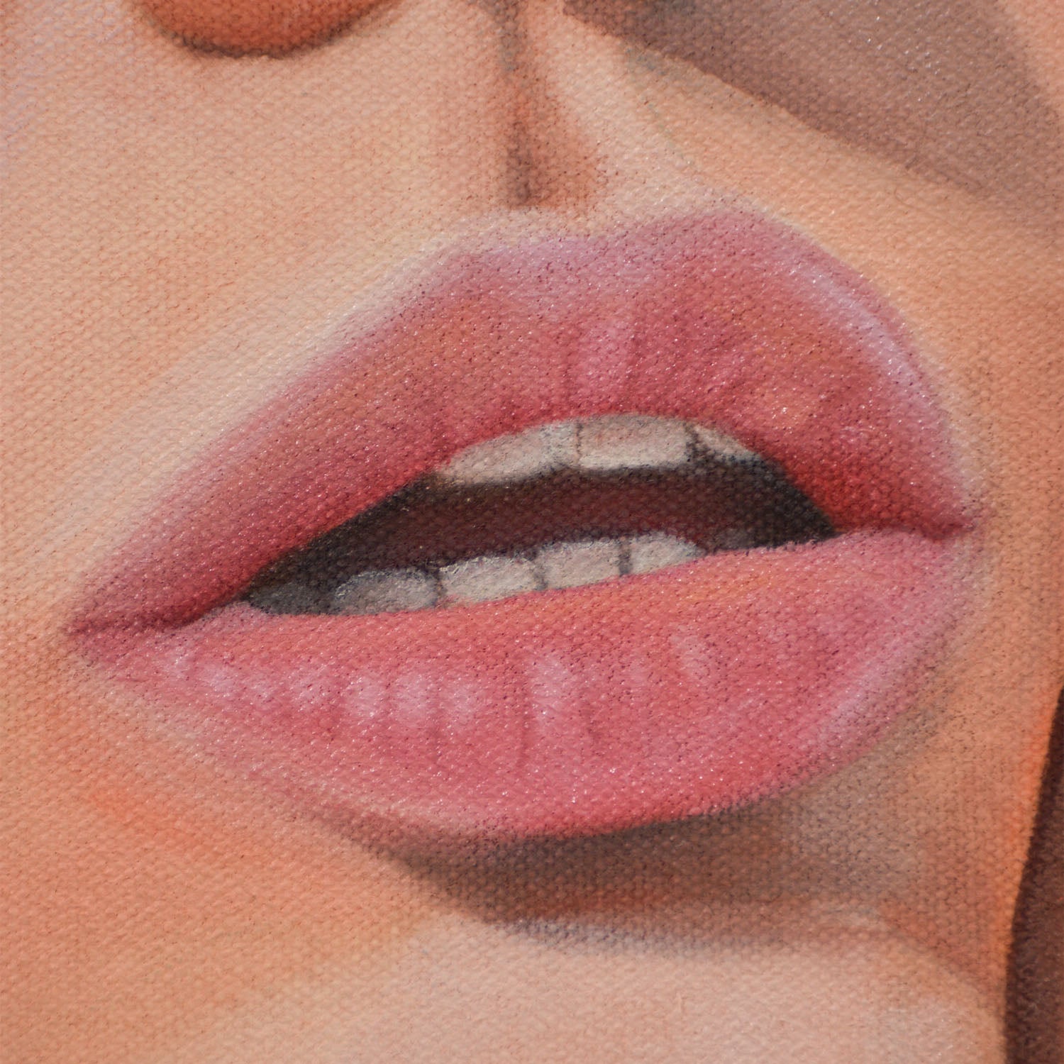 Close-up of woman’s lips in a Contemporary portrait painting.