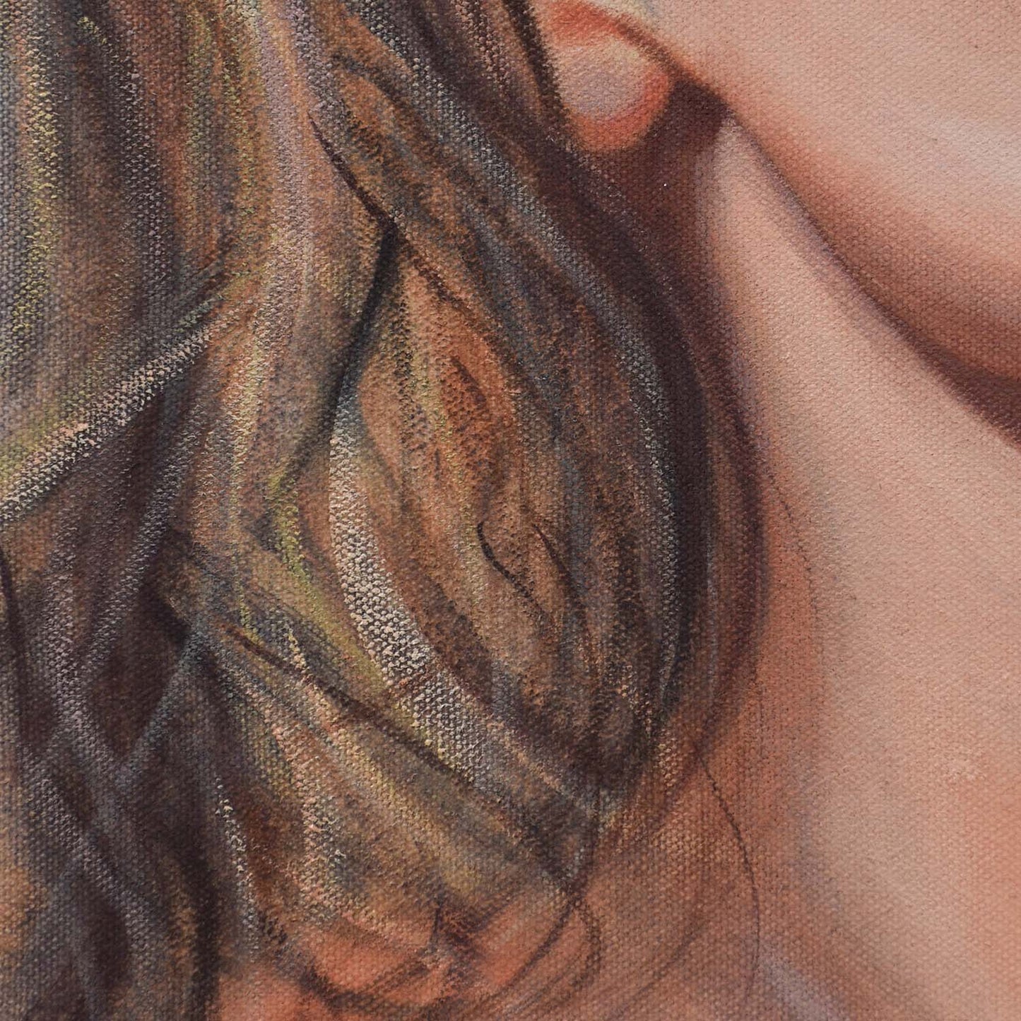 Close-up of woman’s hair in a Contemporary portrait painting.
