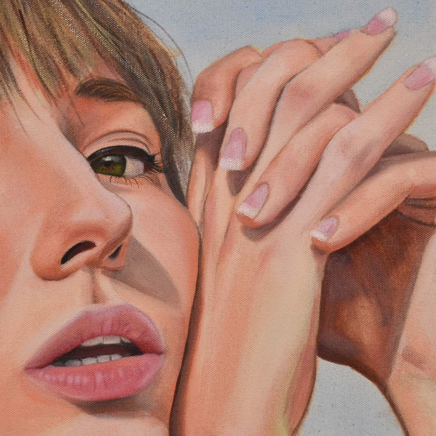 Close-up of woman’s hands in a Contemporary portrait painting.