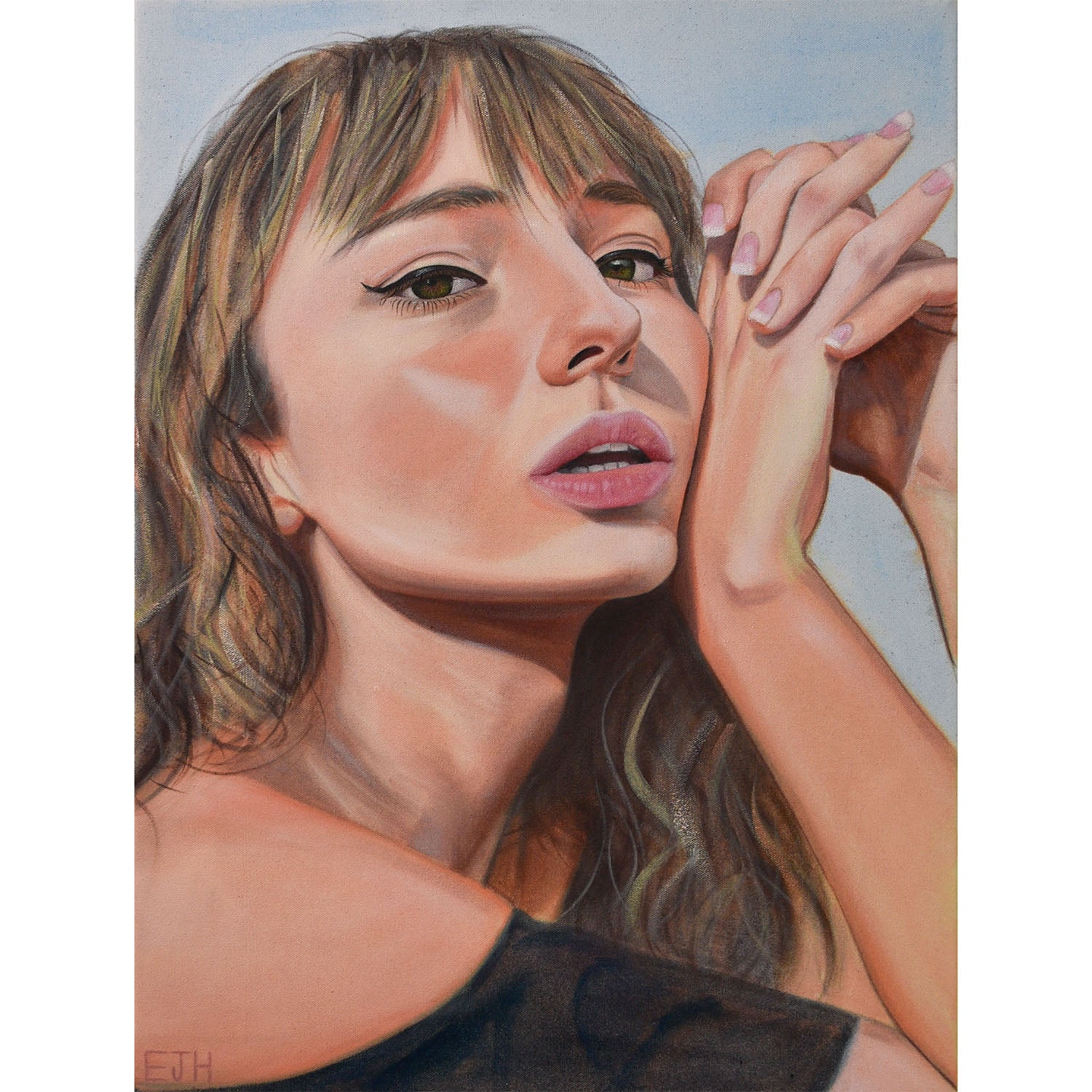 Oil painting titled 'Sunbleached Girl', 2026 depicting a female subject with bolden-brown hair.