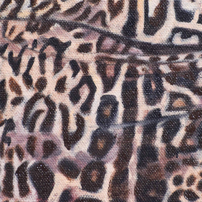 Close-up of a fabric with a leopard print pattern nose in a Contemporary portrait painting.