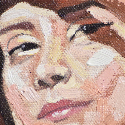 Close-up of a face with a textured surface in a Contemporary portrait painting.