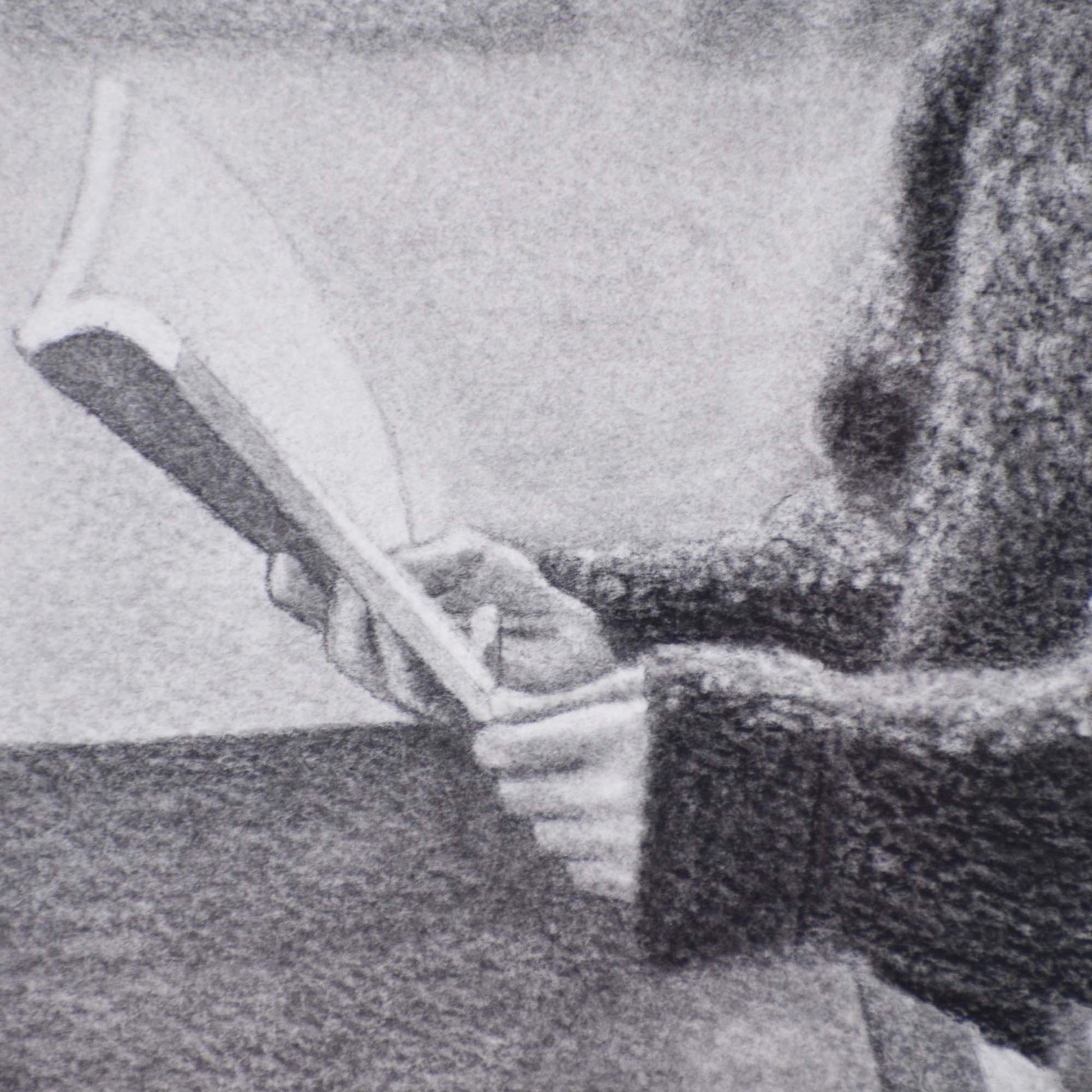 Close-up of a woman holding a book with a blurred background in a Contemporary drawing.