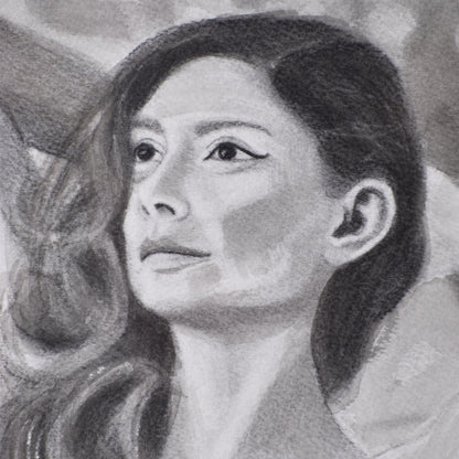 Close-up of woman's face with a neutral expression in a Contemporary portrait drawing.