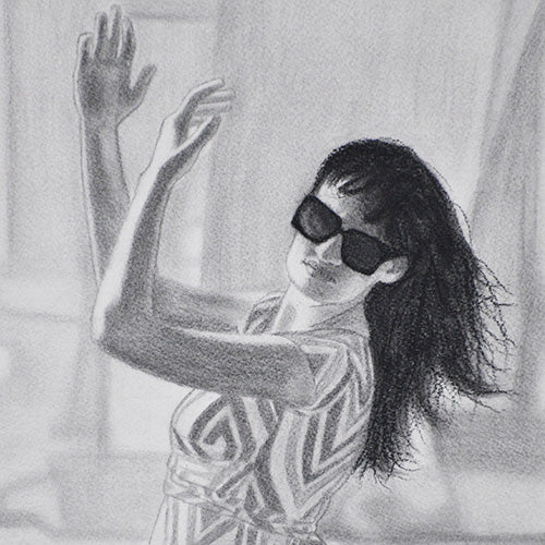 Close-up of woman with a neutral expression in a Contemporary portrait drawing.