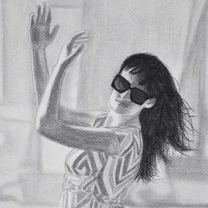 Close-up of woman with a neutral expression in a Contemporary portrait drawing.